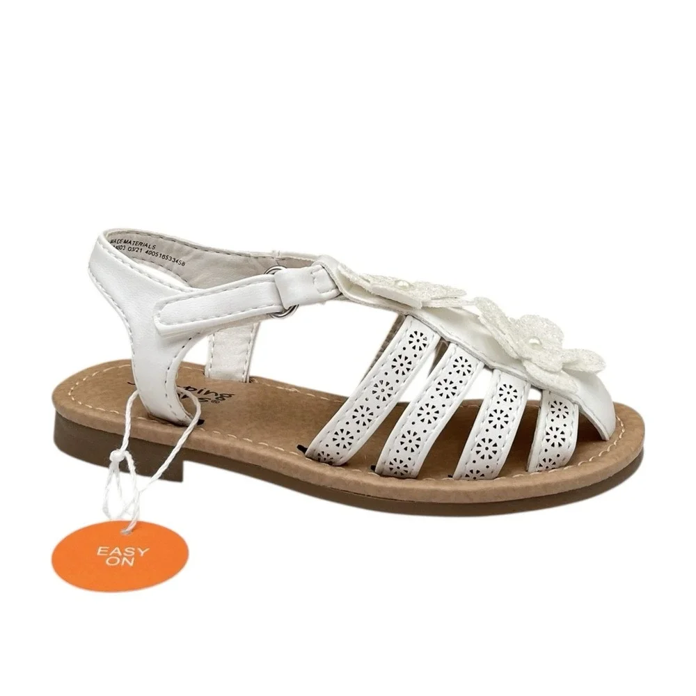 Jumping Beans Toddler Girls Fashion Casual Sandal Size‎ 8 White Dazzling Flowers